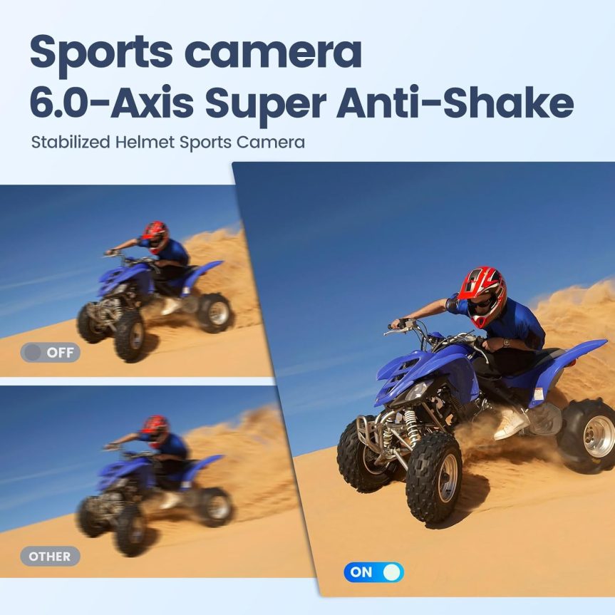 4K60FPS Waterproof Action Camera,48MP 15M Bare Underwater Camera with 64GB Card,8X Zoom Touch Screen SportsCamera,6-axis EIS Motorcycle Camera with Remote Control Distortion Correction - Image 3