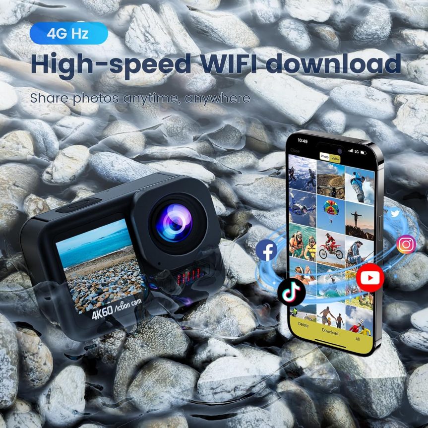 4K60FPS Waterproof Action Camera,48MP 15M Bare Underwater Camera with 64GB Card,8X Zoom Touch Screen SportsCamera,6-axis EIS Motorcycle Camera with Remote Control Distortion Correction - Image 7