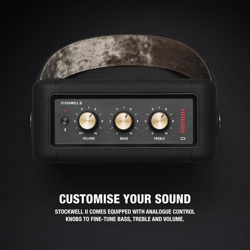 Marshall Stockwell II Portable Bluetooth Speaker, Black and Brass - Image 4