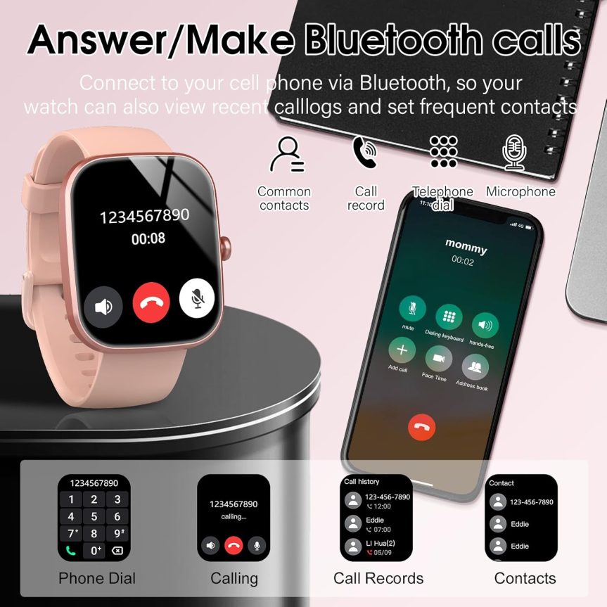 Smart Watch, 1.91" HD Screen Smartwatch for Men Women(Answer/Make Call), Fitness Watch with Heart Rate/Sleep Monitor/Steps Monitor, 110+ Sports Modes, IP68 Waterproof Activity Tracker Rose Gold - Image 3