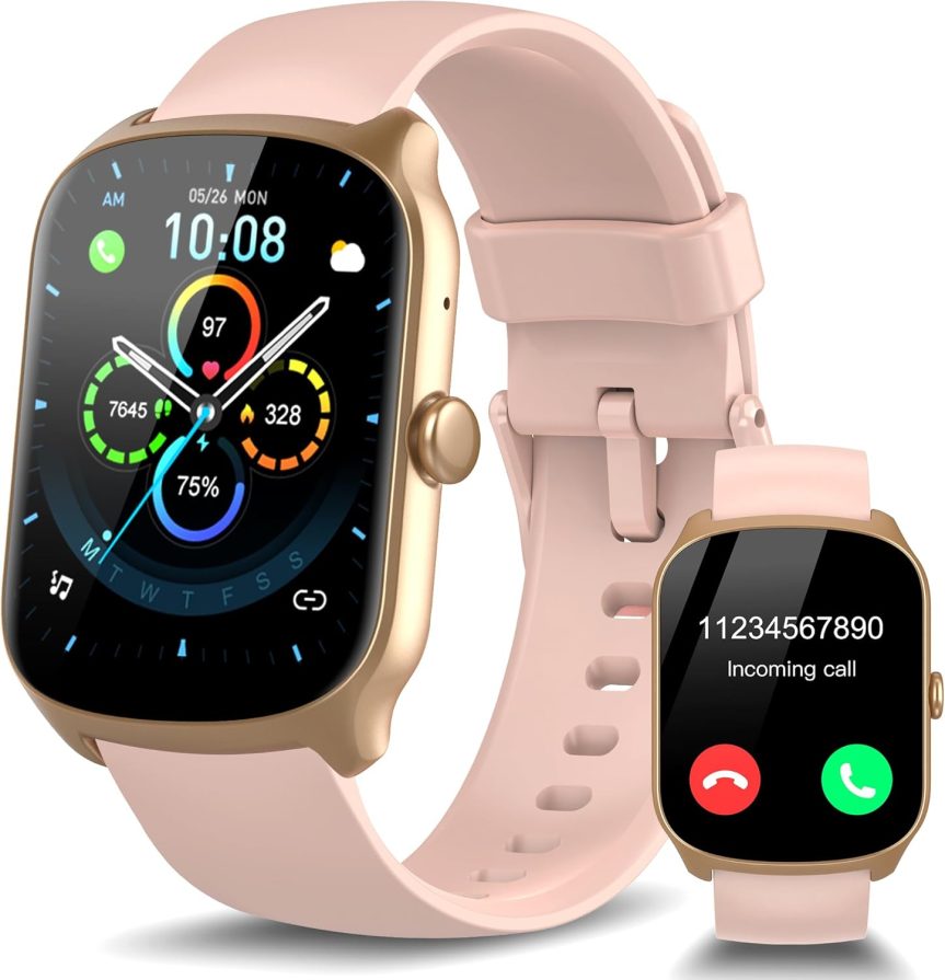 Smart Watch for Men Women, 1.95'' HD Curved Screen Smartwatch(Answer/Make Call), Fitness Tracker with 112 Sport Modes, IP68 Waterproof Fitness Watch with Heart Rate/Sleep Monitor/Pedometer, Pink